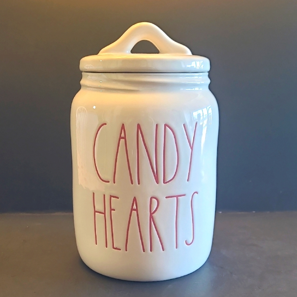 Rae Dunn Candy Hearts Jar - White and Pink